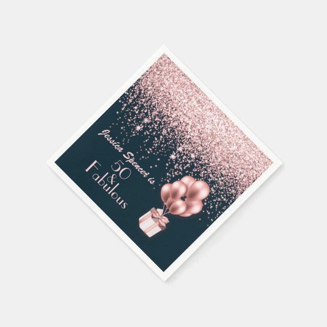Customisable 50 & Fabulous Rose Gold 50th Birthday Napkin (Corner)