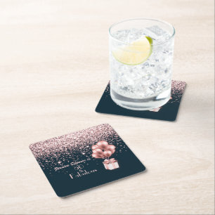 Customisable 50 & Fabulous Rose Gold 50th Birthday Square Paper Coaster
