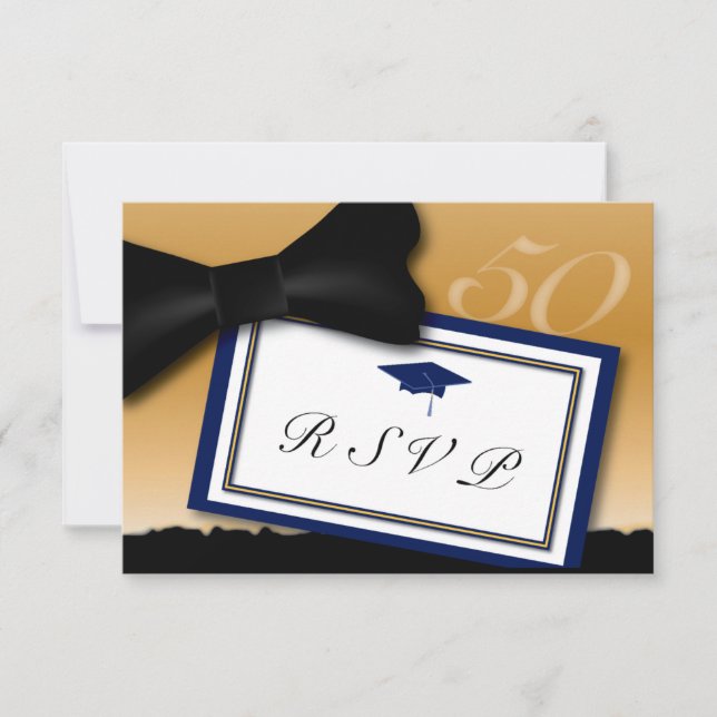 Customisable 50 Year Class Reunion RSVP Blue (Front)