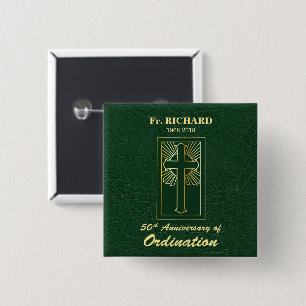Customisable 50th Anniversary of Ordination Green 15 Cm Square Badge
