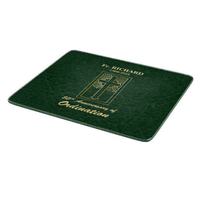 Customisable 50th Anniversary of Ordination Green Cutting Board (Corner)