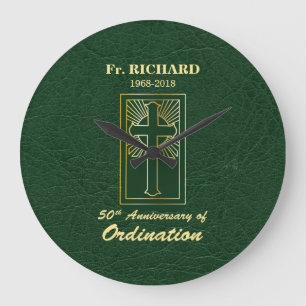 Customisable 50th Anniversary of Ordination Green Large Clock