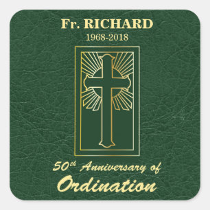 Customisable 50th Anniversary of Ordination Green Square Sticker