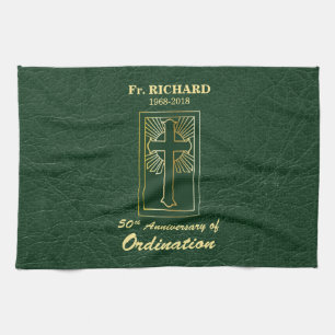 Customisable 50th Anniversary of Ordination Green Tea Towel