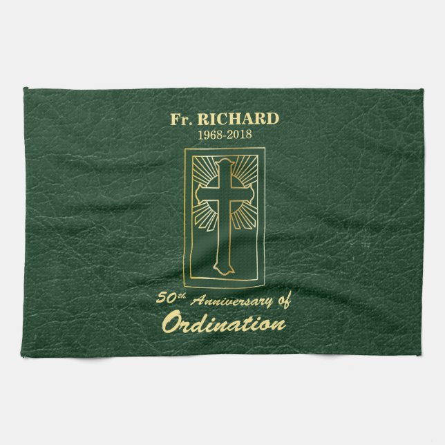 Customisable 50th Anniversary of Ordination Green Tea Towel (Horizontal)