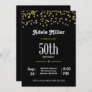 Customisable 50th Birthday with Glittering Gold Invitation