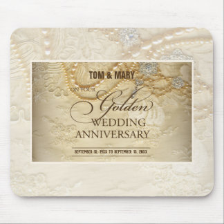 Customisable, 50th Wedding Anniversary Pearls Mouse Mat