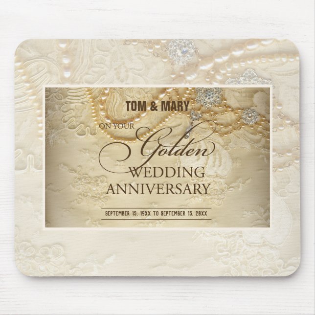 Customisable, 50th Wedding Anniversary Pearls Mouse Mat (Front)