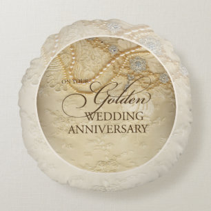 Customisable, 50th Wedding Anniversary Pearls Round Cushion