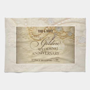 Customisable, 50th Wedding Anniversary Pearls Tea Towel