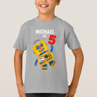 Customisable 5th Birthday Robot 5 Years T-Shirt