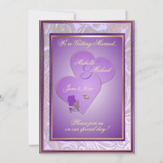 Customisable 5X7 Ornate Purple Wedding Invitation (Front)