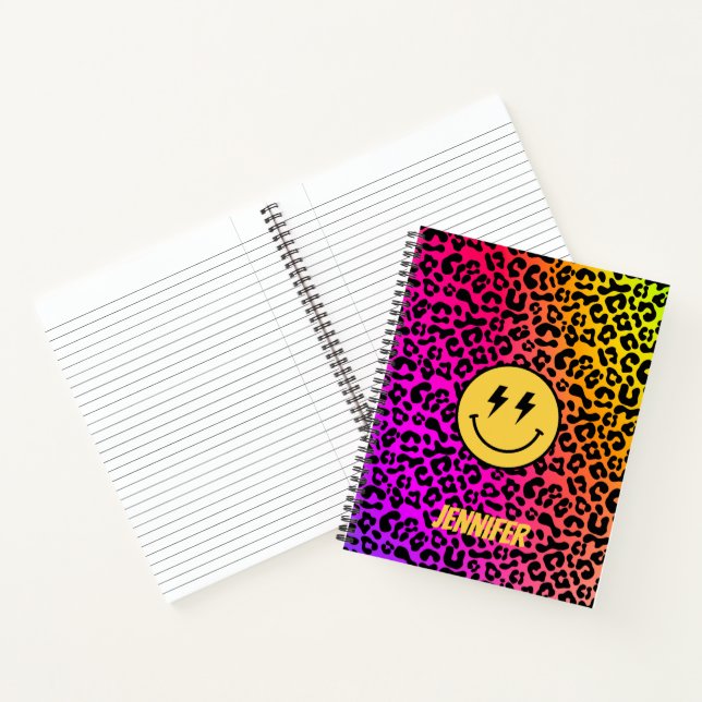 Customisable 90s Throwback Rainbow Leopard Print  Notebook (Inside)