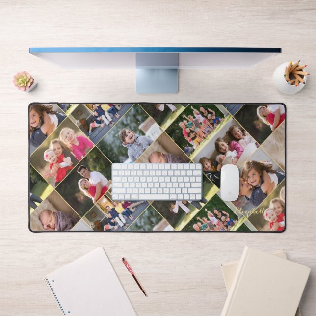 Customisable 9 Photo Collage Monogram Home Office Desk Mat (Office 1)