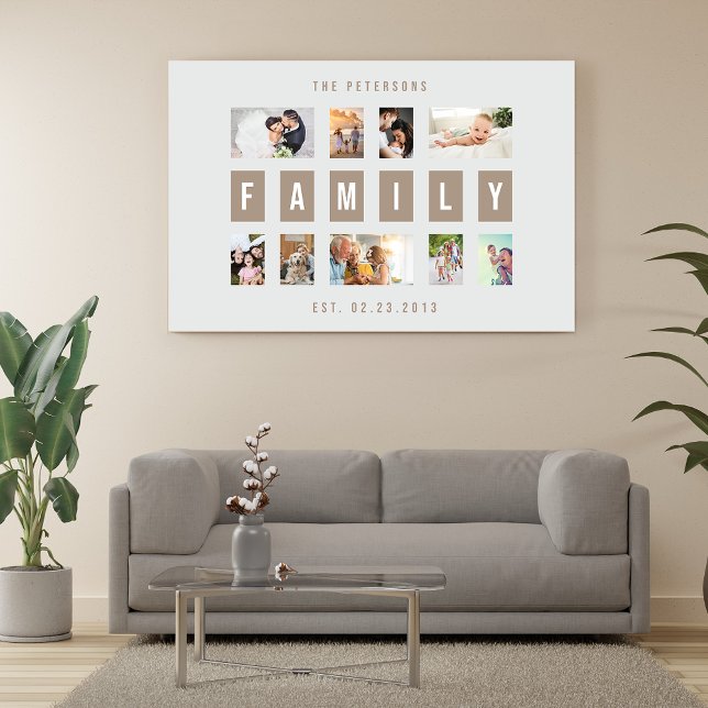 Customisable 9 Photo Family Modern Collage Wall Canvas Print (Customizable 9 Photo Family Modern Collage Wall Canvas Print)