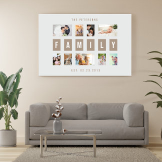 Customisable 9 Photo Family Modern Collage Wall Canvas Print