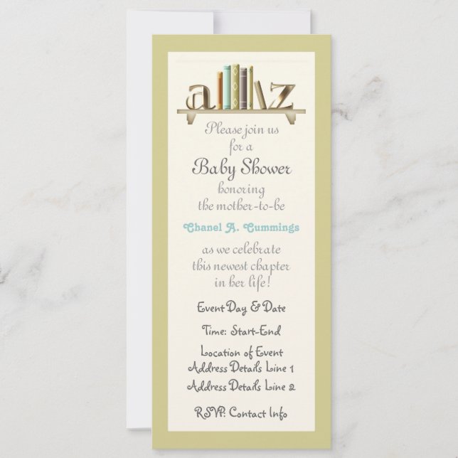 Customisable A-Z Baby Book Shower Invite (Front)