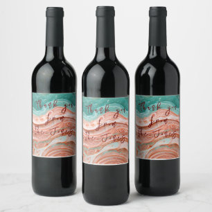 Customisable Abstract Coral and Teal    Wine Label