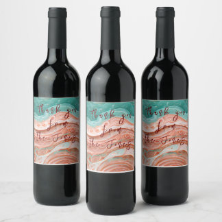 Customisable Abstract Coral and Teal Wine Label