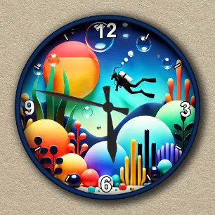 Customisable Abstract Underwater Adventure Round Clock