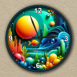 Customisable Abstract Vibrant Ocean Round Clock