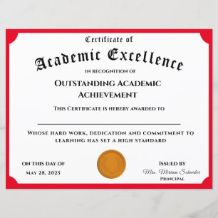 Customisable Academic Achievement Certificate