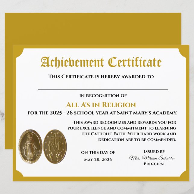 Customisable Achievement Certificate (Front/Back)