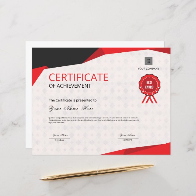 Customisable Achievement Certificate Template (Front/Back In Situ)