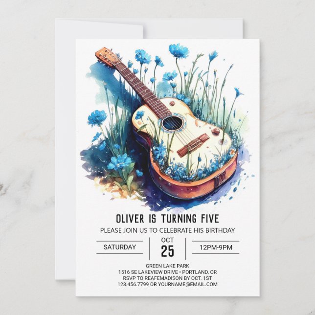 Customisable Acoustic Guitar Boy Birthday Invitation (Front)