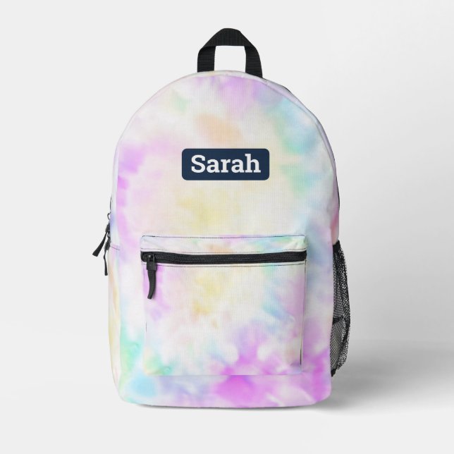 Customisable Add Name Pastel Tie Dye Backpack (Front)