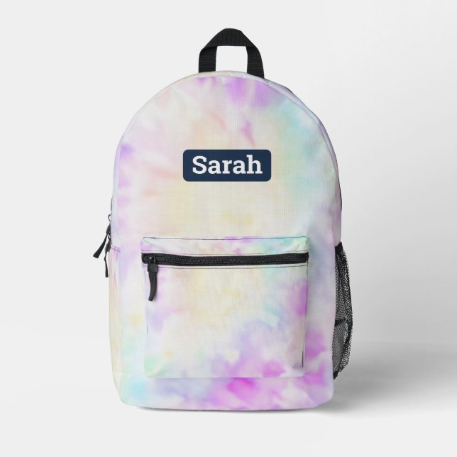 Customisable Add Name Pastel Tie Dye Backpack (Front)