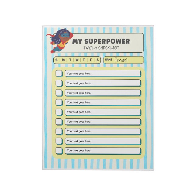 Customisable ADHD KIds Daily Checklist Notepad (Rotated)