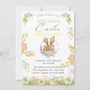 Customisable Adorable Orange Cat Bunny Easter Invitation