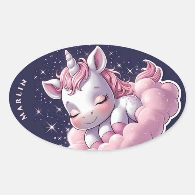 Customisable adorable Pink Unicorn Sticker (Front)