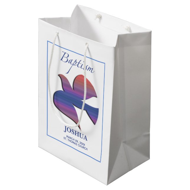 Customisable, Adult Baptism Dove Medium Gift Bag (Front Angled)