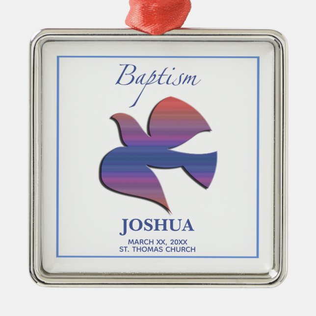 Customisable, Adult Baptism Dove Metal Tree Decoration (Front)