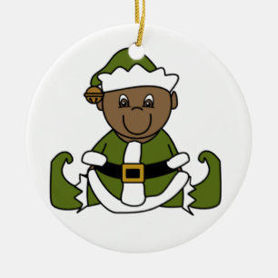 Customisable African American Baby Elf Ornament