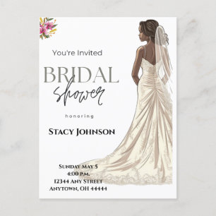 Customisable African-American Bride Bridal Shower Postcard