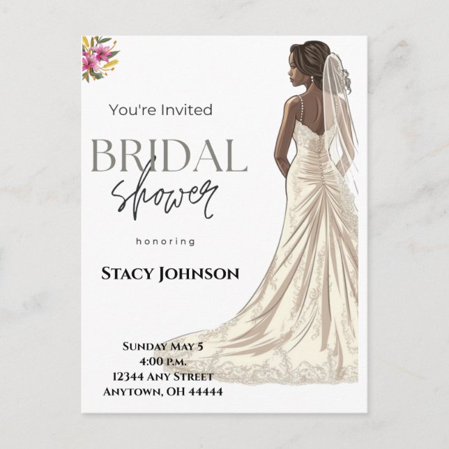 Customisable African-American Bride Bridal Shower Postcard (Front)