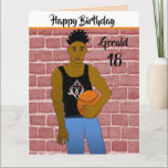 Customisable African American Male Birthday Card<br><div class="desc">This hip card features a young African American male wearing casual wear holding a basketball.  Send this card to a brother,  son,  cousin,  or friend.  You can customise this card to make it your own by changing the information on the front and inside of the card.</div>