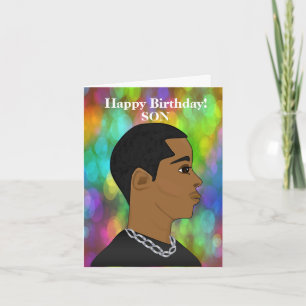 Customisable African American Son Birthday Card