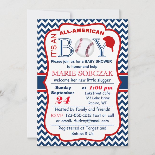 Customisable All Amer Bball Baby Shower Invitation (Front)