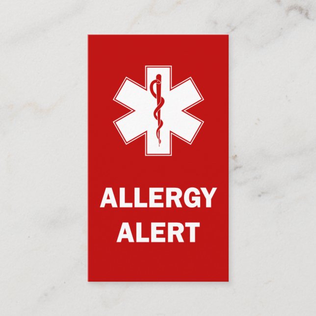 Customisable Allergy Alert Card (Front)