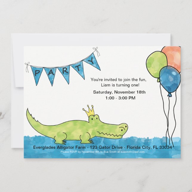 Customisable Alligator 1st Birthday Invitation (Front)