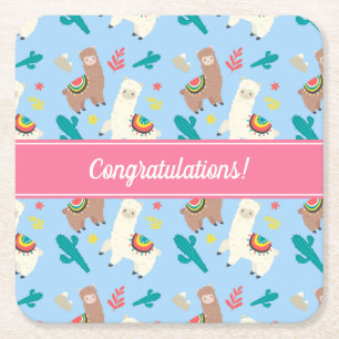 Customisable Alpaca/Llama Event Square Paper Coaster