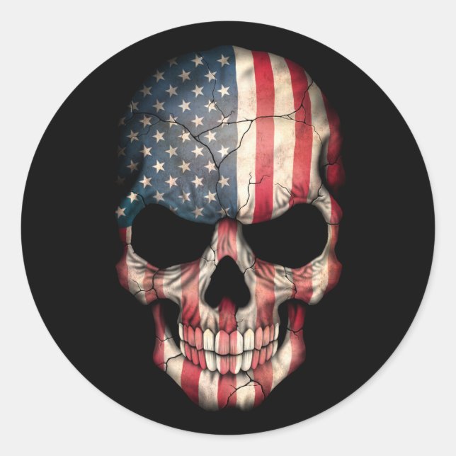 Customisable American Flag Skull Classic Round Sticker (Front)