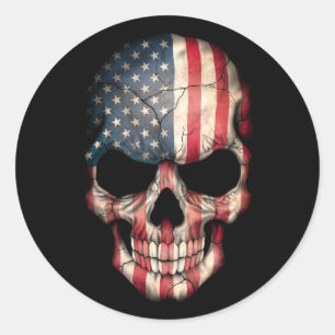 Customisable American Flag Skull Classic Round Sticker