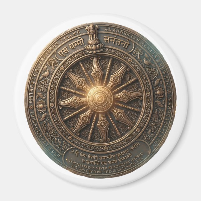 Customisable Ancient Dhamma Wheel Heritage Round B Magnet (Front)