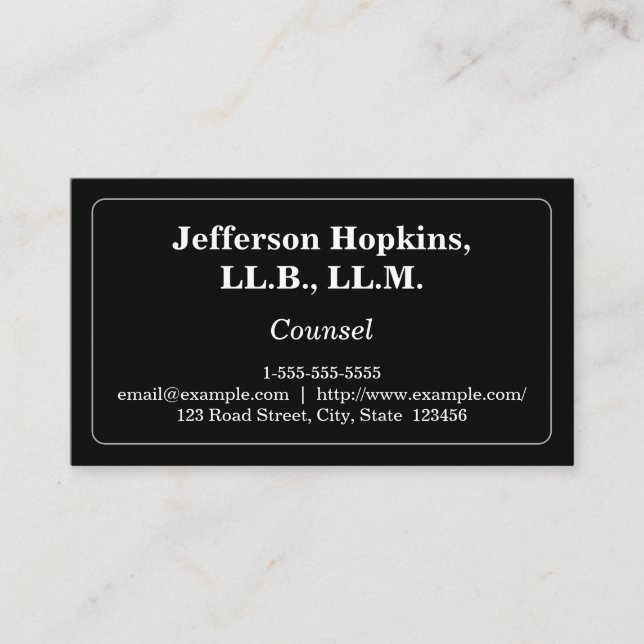 Customisable and Minimalist Counsel Business Card (Front)