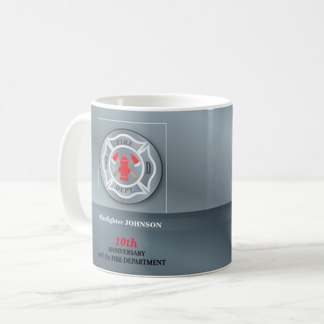 Customisable, Anniversary with Fire Department Coffee Mug (Front Left)